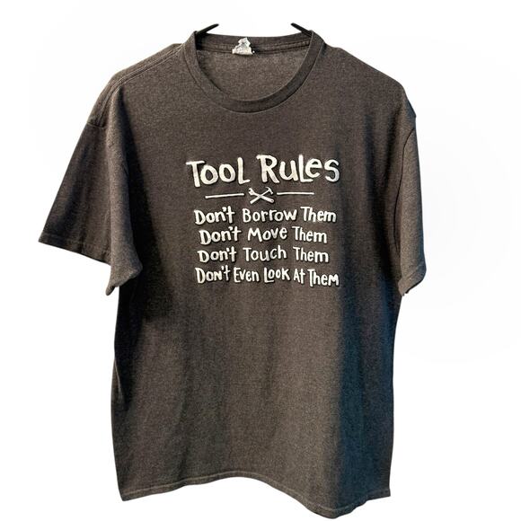Delta Pro Weight Saying Shirt Men’s L Gray “Tool Rules” Short Sleeve Crew Neck - Picture 1 of 6